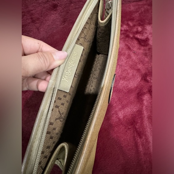 YSL Large Vintage Clutch - Dark Gold and Tan with monogrammed lining - Picture 6 of 16